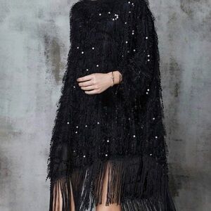 Mia Elegant Black Fringe Sequin Dress